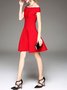 Red Off Shoulder Short Sleeve A-line Mini Dress